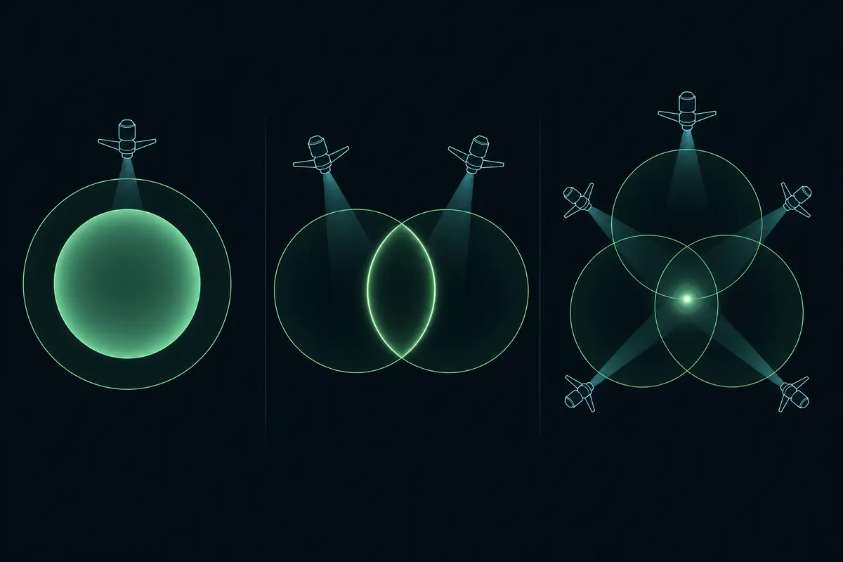 Diagram of probe spheres overlapping on a signature, with sphere, ring and point results